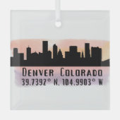 Denver CO City Skyline Latitude en Longitude Glas Ornament (Voorkant)
