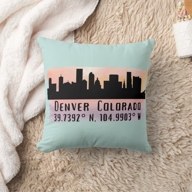 Denver CO City Skyline Latitude en Longitude Kussen (Deken)