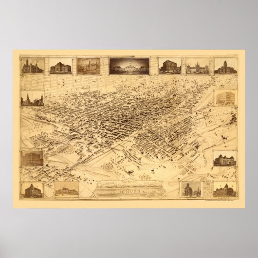 Denver, CO Panoramic Map - 1881 Poster (Voorkant)
