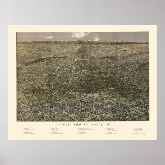 Denver, CO Panoramic Map - 1887 Poster (Voorkant)