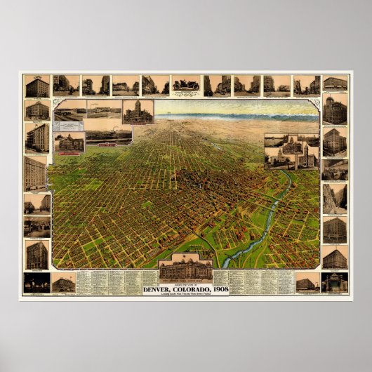 Denver, CO Panoramic Map - 1908 Poster (Voorkant)