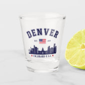 Denver CO Skyline Souvenir Design Shot Glas (Voorkant)