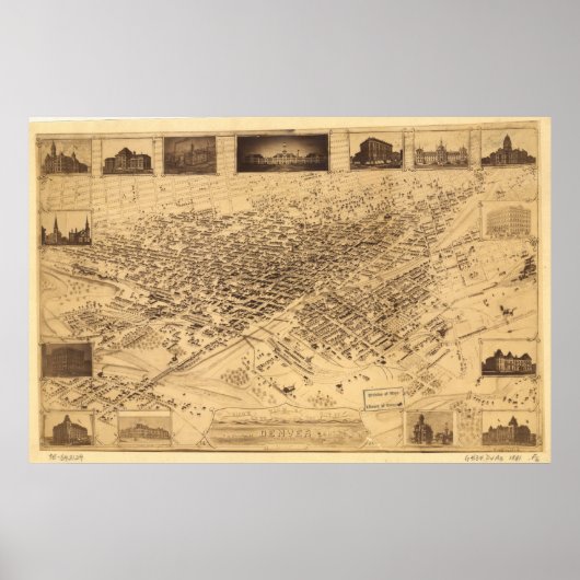 Denver Colorado 1881 Panoramic Map Poster (Voorkant)