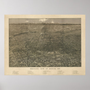 Denver Colorado 1887 Antiek Panoramische Kaart Poster