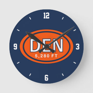Denver Colorado 5,280 FT Oranje en Blue Football Ronde Klok