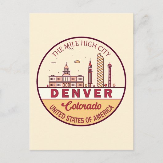 Denver Colorado City Skyline Emblem Briefkaart (Voorkant)