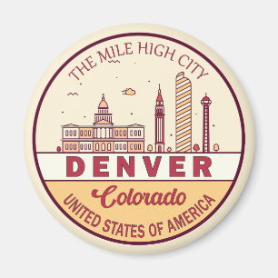 Denver Colorado City Skyline Emblem Magneet