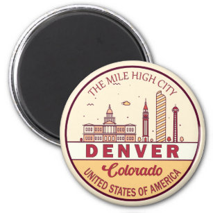 Denver Colorado City Skyline Emblem Magneet