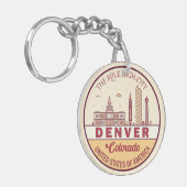 Denver Colorado City Skyline Emblem Sleutelhanger (Voorkant Links)