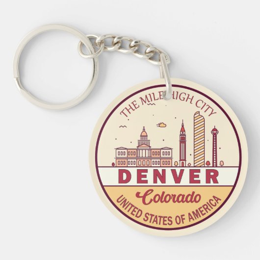 Denver Colorado City Skyline Emblem Sleutelhanger (Voorkant)