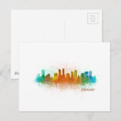 Denver Colorado City Waterverf Skyline Hq v3 Briefkaart (Voorkant / Achterkant)