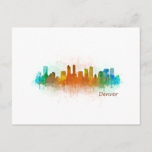 Denver Colorado City Waterverf Skyline Hq v3 Briefkaart (Voorkant)