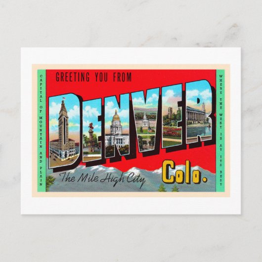 Denver Colorado CO Briefkaart met grote letters (Voorkant)