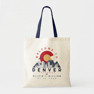 Denver Colorado gestileerde skyline welkom bruilof Tote Bag
