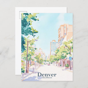 Denver Colorado Gouache Verf Illustratie Reizen Briefkaart