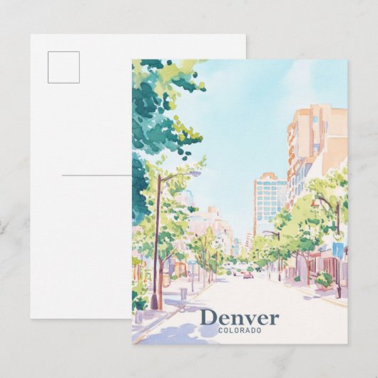 Denver Colorado Gouache Verf Illustratie Reizen Briefkaart (Voorkant / Achterkant)