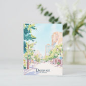 Denver Colorado Gouache Verf Illustratie Reizen Briefkaart (Staand voorkant)