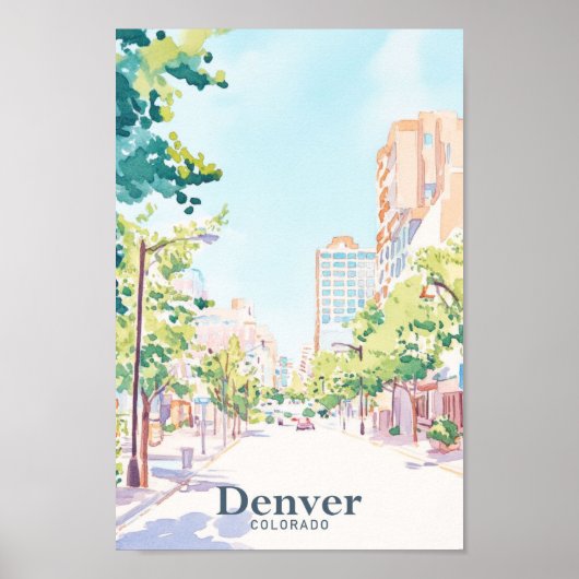 Denver Colorado Gouache Verf Illustratie Reizen Poster (Voorkant)