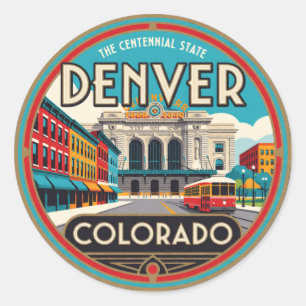 Denver Colorado Hoofdstad Retro Berg Reis Memo Ronde Sticker