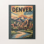 Denver Colorado Illustratie Sunset Travel Art Legpuzzel<br><div class="desc">Denver retro vector reisontwerp. Denver,  de hoofdstad van Colorado,  is een Amerikaanse metropool die dateert uit het Oude Westen. Larimer Square,  het oudste blok van de stad,  beschikt over monumentale 19e-eeuwse gebouwen.</div>