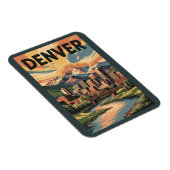 Denver Colorado Illustratie Sunset Travel Art Magneet (Rechterzijde)