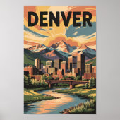 Denver Colorado Illustratie Sunset Travel Art Poster (Voorkant)