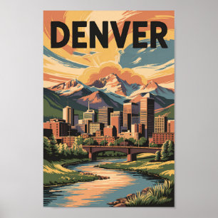 Denver Colorado Illustratie Sunset Travel Art Poster