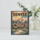 Denver Colorado Illustratie Zonsondergang Reis Kun Briefkaart (Staand voorkant)