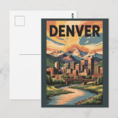 Denver Colorado Illustratie Zonsondergang Reis Kun Briefkaart (Voorkant / Achterkant)