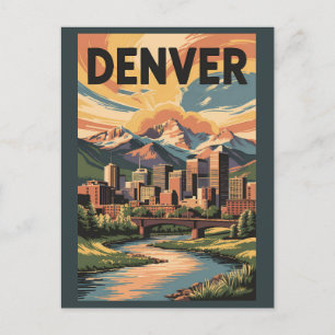 Denver Colorado Illustratie Zonsondergang Reis Kun Briefkaart