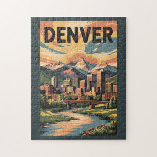 Denver Colorado Illustratie Zonsondergang Reis Kun Legpuzzel