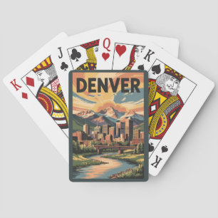 Denver Colorado Illustratie Zonsondergang Reis Kun Pokerkaarten