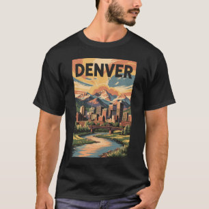 Denver Colorado Illustratie Zonsondergang Reis Kun T-shirt