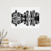 Denver, Colorado in zwart-wit Poster (Keuken)
