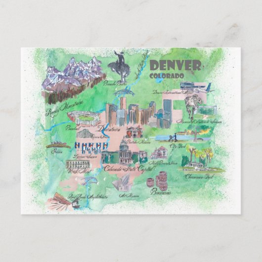 Denver Colorado Kaart Reizen  (Voorkant)