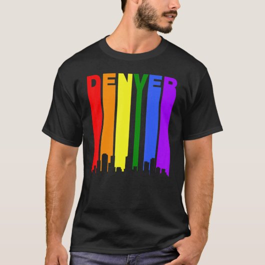 Denver Colorado LGBTQ Gay Pride Rainbow Skyline T-shirt (Voorkant)