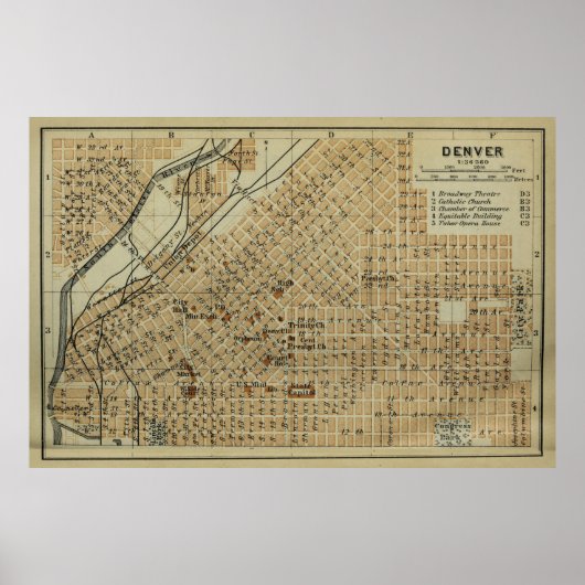  Denver Colorado Map (1904) Poster (Voorkant)