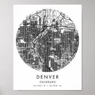 Denver Colorado Minimal Modern Circle Street Map Poster