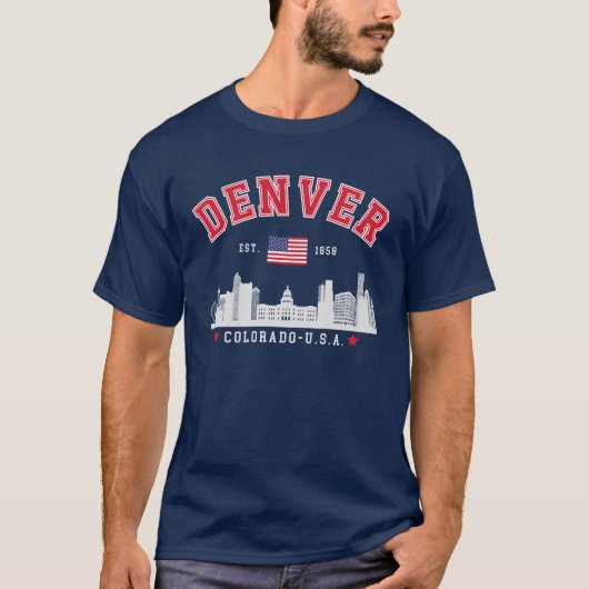 Denver Colorado Modern Skyline City T-shirt (Voorkant)