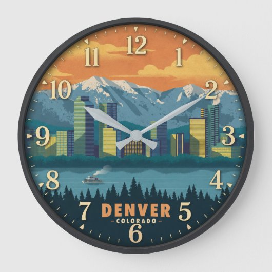 Denver Colorado Mountain Skyline Grote Klok (Voorkant)