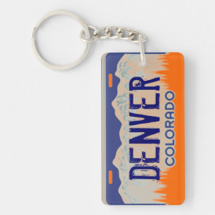 Denver Colorado oranje blauw bord sleutelhanger