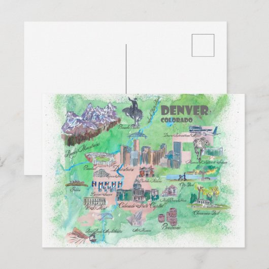 Denver Colorado Reis Kaart  (Voorkant / Achterkant)
