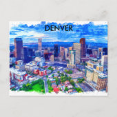 Denver Colorado  Retro Travel Waterverf Briefkaart (Voorkant)