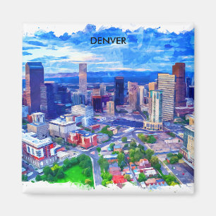Denver Colorado  Retro Travel Waterverf Magneet