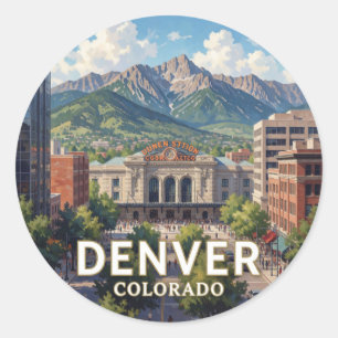 Denver Colorado Rots bergstadssilhouet Ronde Sticker