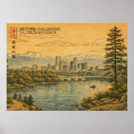 Denver Colorado Silhouette in Japanse Ukiyo-e Poster
