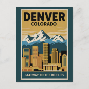 Denver Colorado Silhouette Reis Kunst Vintage Briefkaart