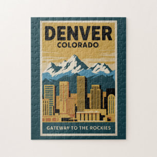 Denver Colorado Silhouette Reis Kunst Vintage Legpuzzel