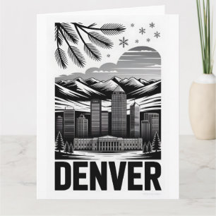 Denver Colorado Silhouette Zwart Wit Houtsnede Kaart