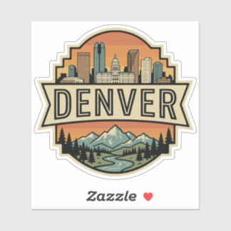 Denver Colorado Skyline Vintage Travel Badge  Sticker